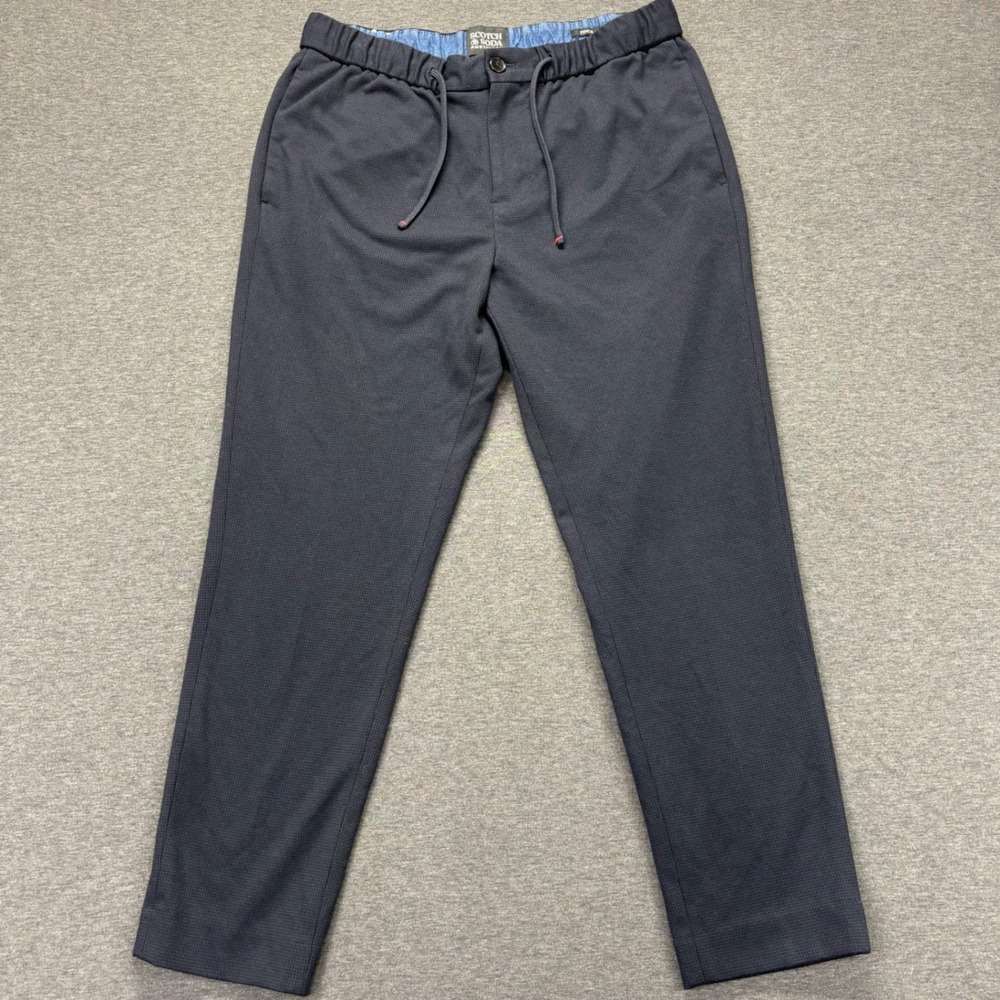 Scotch & Soda Pants Mens 31 Drawstring Elastic Waist Tapered Navy Slim Textured